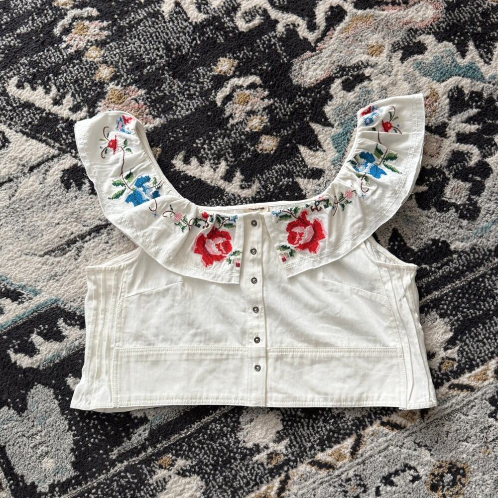Anthropologie Pilcro Embellished Ruffle Collar Top - Picture 2 of 8